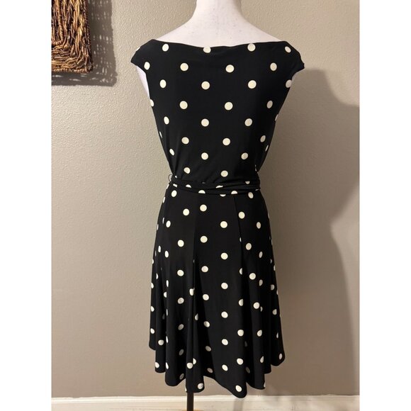 Ralph Lauren Dress 6 Black White Polka Dot A Line w Belt Washable Career Church - Picture 6 of 10